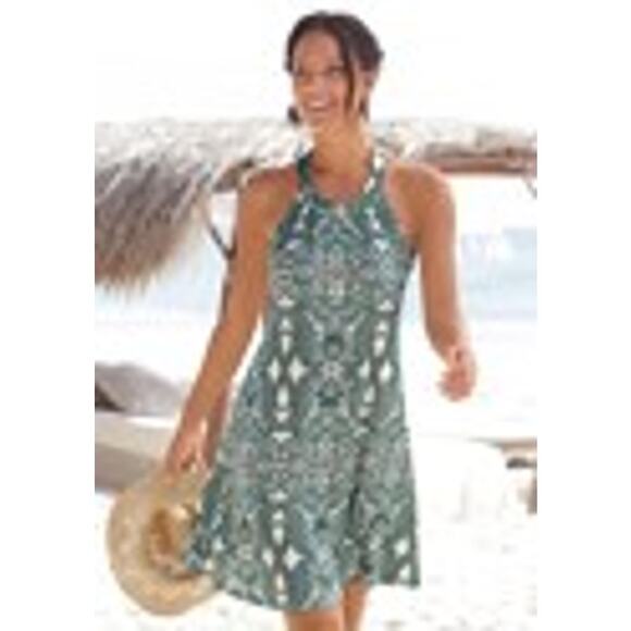 NWT Lascana High neck racerback Lightweight dress Green pattern Size 8 - Picture 1 of 7